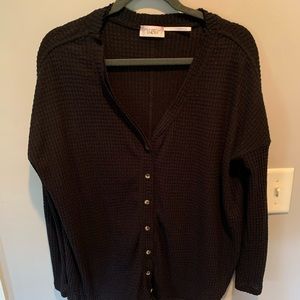 Urban Outfitters Black V-Neck Waffle Shirt